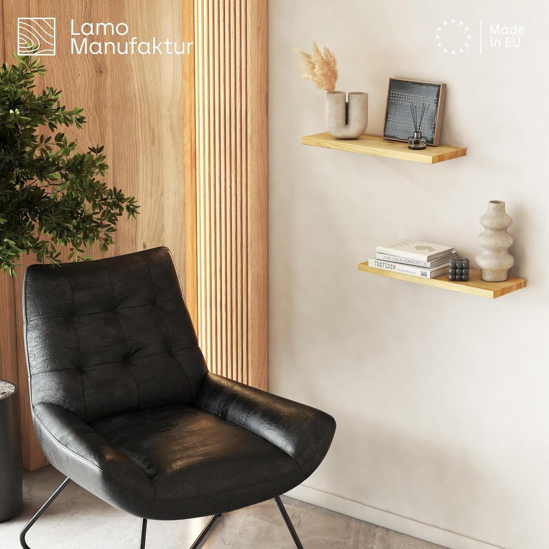 LAMO Manufaktur 2 Stück Wandregal aus Holz mit unsichtbarer Befestigung 2X 40cm | Wandregal Holz | H