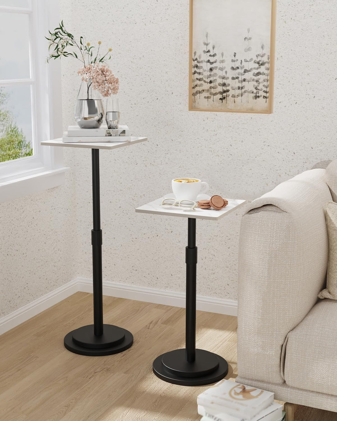 Höheneinstellbar Beistelltisch, Höhe 45-78 cm, Weiss, 1 Stück | Nachttisch für Schlafzimmer, Klein C