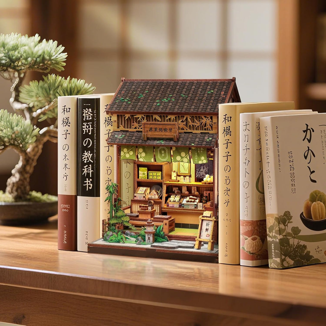 Fsolis Book Nook Japan Booknook Bausatz für Erwachsene, 3D-Holzpuzzles Buchecke, DIY-Miniaturhaus-Se