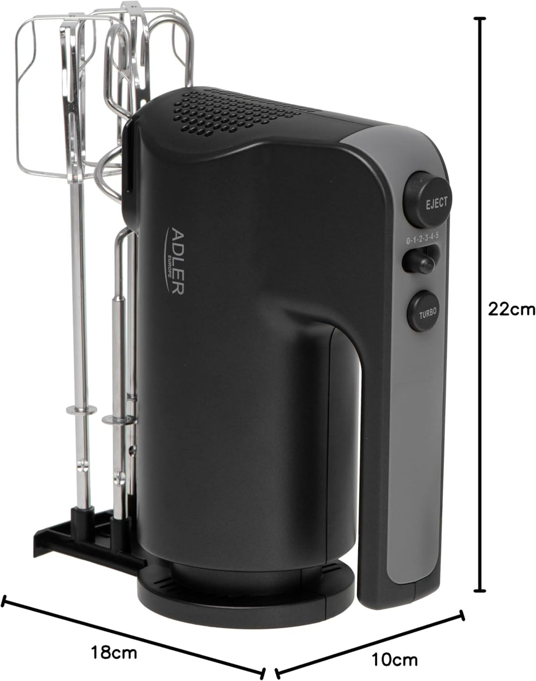 Adler AD 4230 Handmixer mit 5 Geschwindigkeiten und Turbo Funktion inklusive Knethaken und Rührbesen