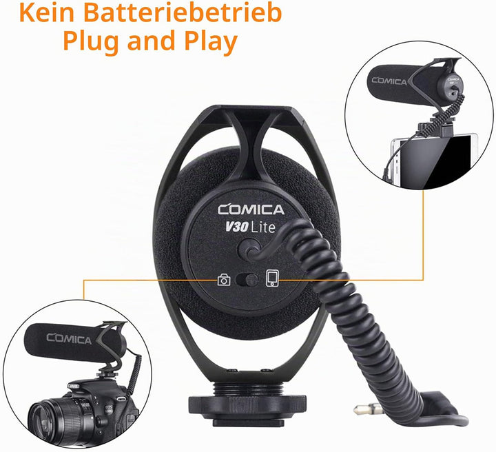 comica CVM-V30 LITE Kamera Mikrofon Super-Kardioid Kondensator Video Mikrofon Richtmikrofon für Cano