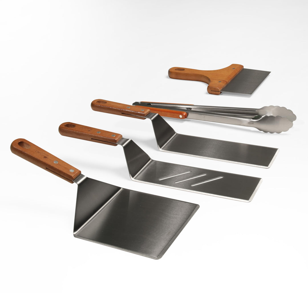 Grillbesteck für Feuerplatte 5 Teilig - Grillwender BBQ Edelstahl - Grillspachtel für Plancha Grillb