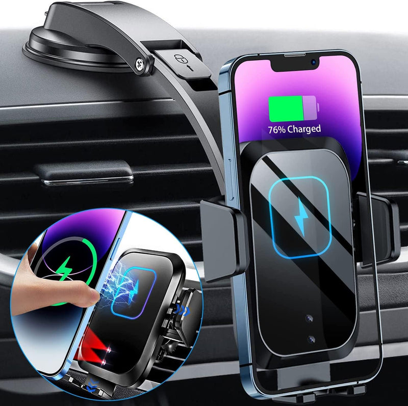 Blsyetec Auto Handyhalterung mit Ladefunktion 15W Wireless Charger Auto Qi Induktion Saugnapf Halter