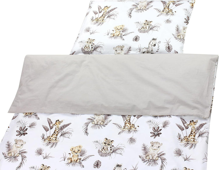TupTam Kinder Bettwäsche Gemustert 2-Teilig Wendebettwäsche, Farbe: Beige Löwe Blätter/Beige, Grösse