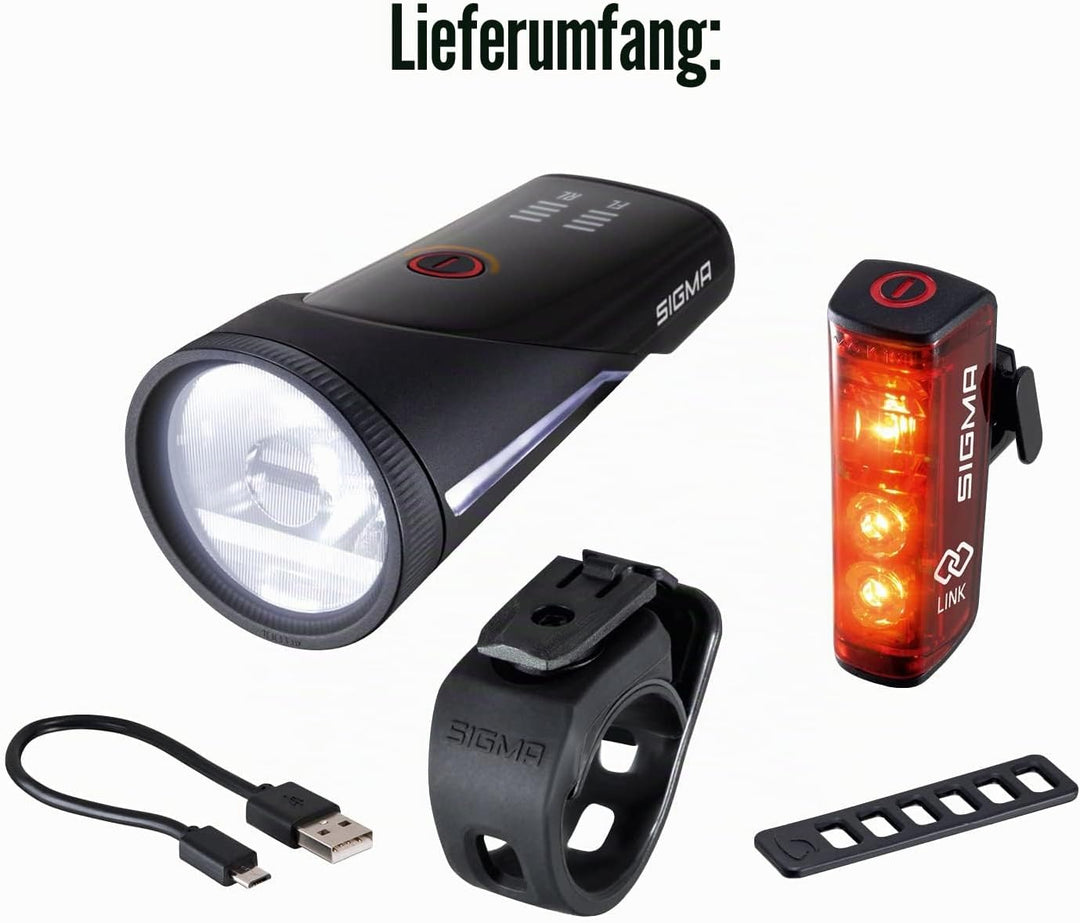 SIGMA Fahrradlicht Set Aura 100/Blaze Link (Silikonhalterung) | Innovative Kopplungsfunktion & Autom