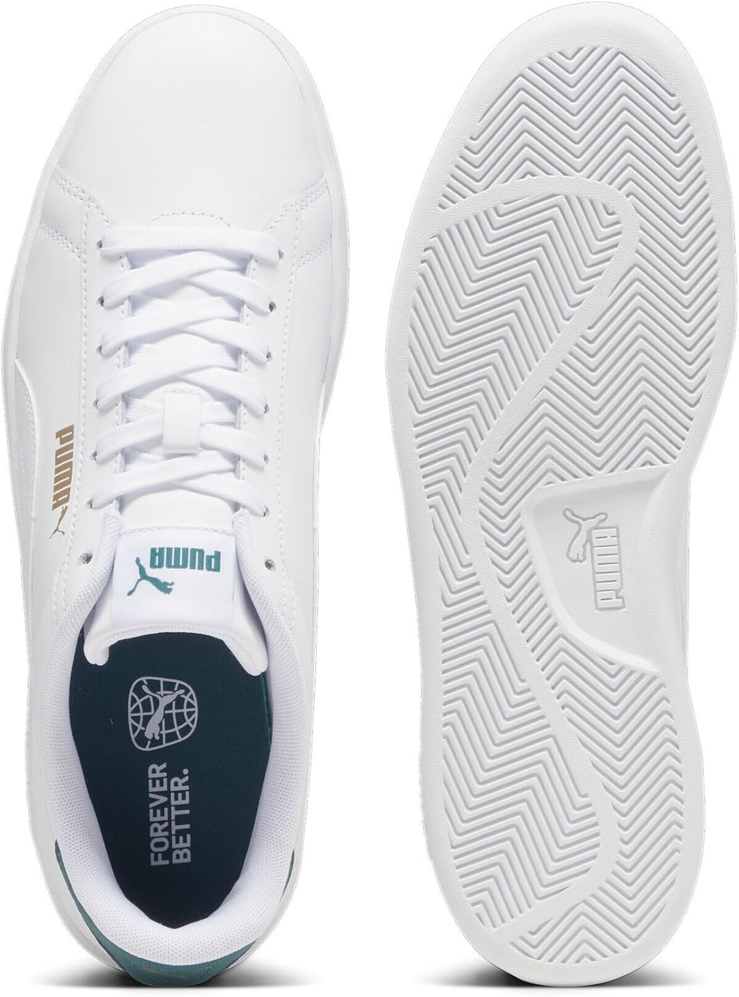 PUMA Herren Smash 3.0 L Sneaker 45 EU Puma White Malachite Puma Gold, 45 EU Puma White Malachite Pum