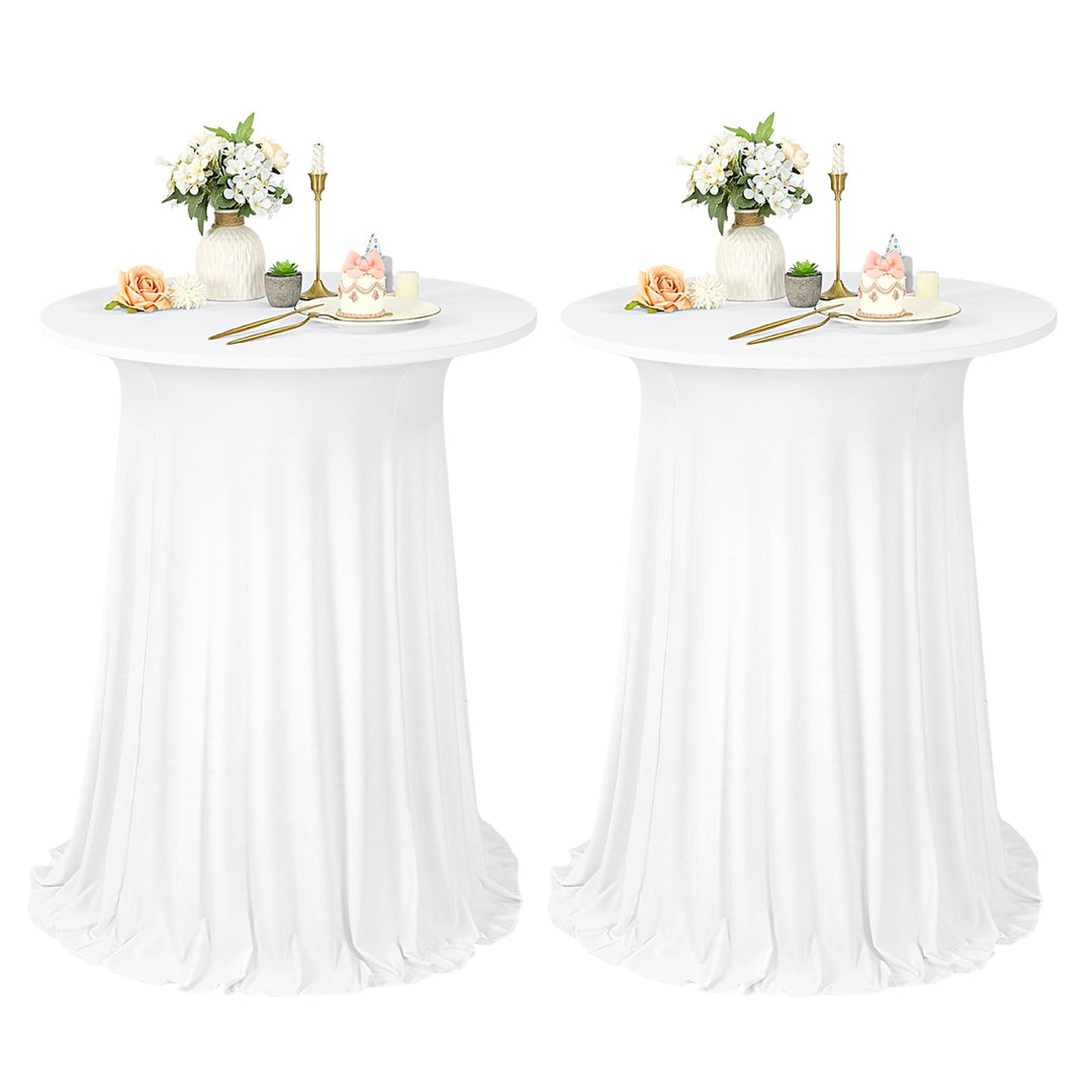 2er-Set Weiss Stehtisch Hussen Stretch mit Rock, 80 x 110 cm,schmutzabweisend, knitterfrei, waschbar