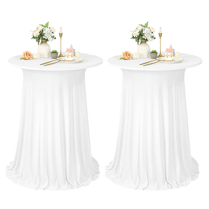 2er-Set Weiss Stehtisch Hussen Stretch mit Rock, 80 x 110 cm,schmutzabweisend, knitterfrei, waschbar