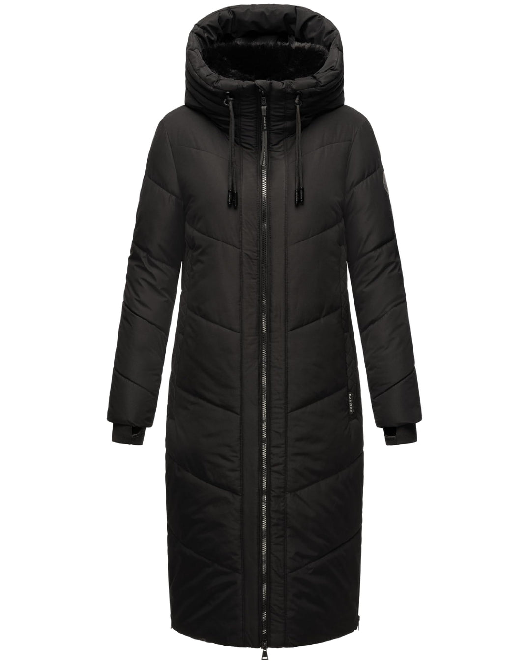 MARIKOO Damen Wintermantel warmer Steppmantel lang mit verstellbarer Kapuze und hohem Kragen Nadaree