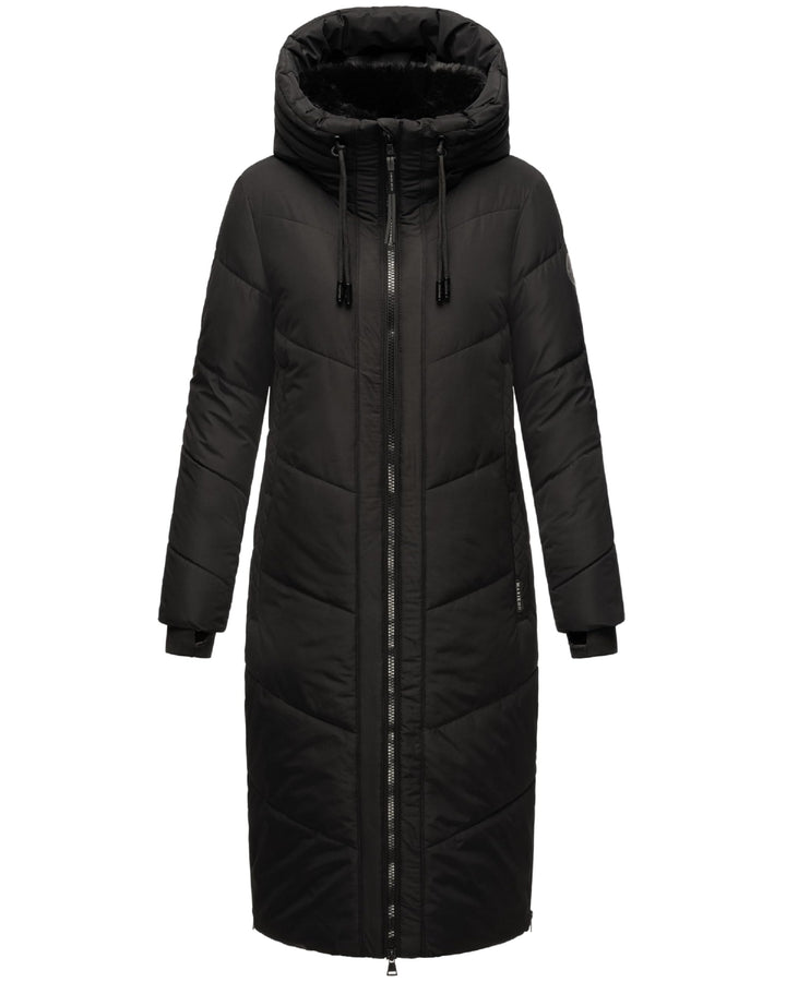MARIKOO Damen Wintermantel warmer Steppmantel lang mit verstellbarer Kapuze und hohem Kragen Nadaree