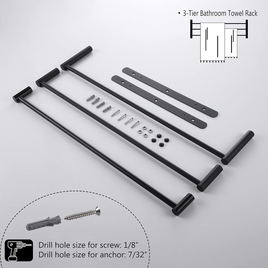 KOKOSIRI Badetuchstangen, Mattschwarz, Badezimmer, 3 Ebenen, Leiter, Handtuchhalter, Wandmontage, Ha