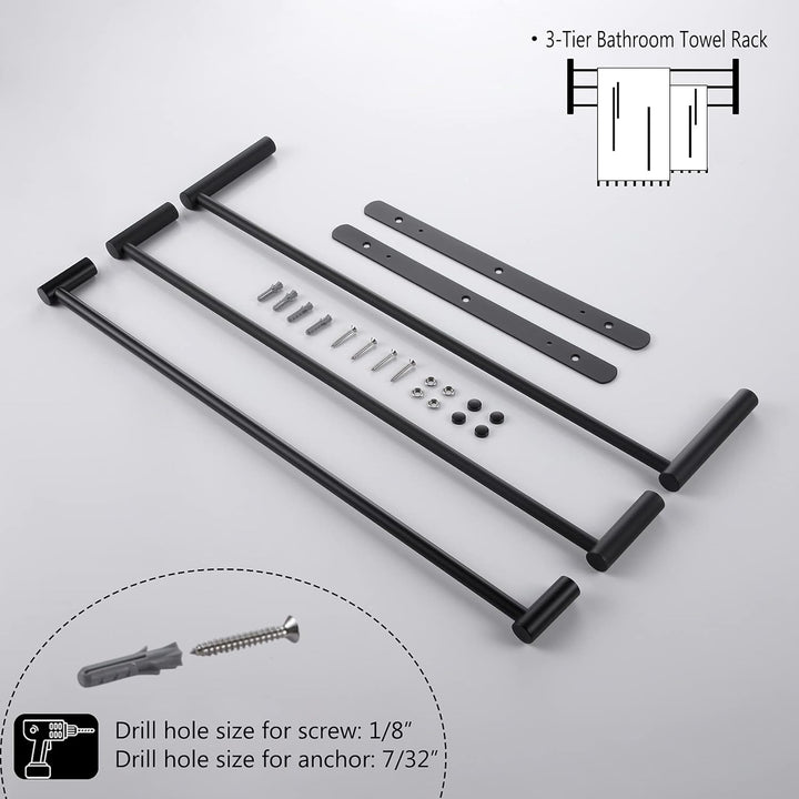 KOKOSIRI Badetuchstangen, Mattschwarz, Badezimmer, 3 Ebenen, Leiter, Handtuchhalter, Wandmontage, Ha