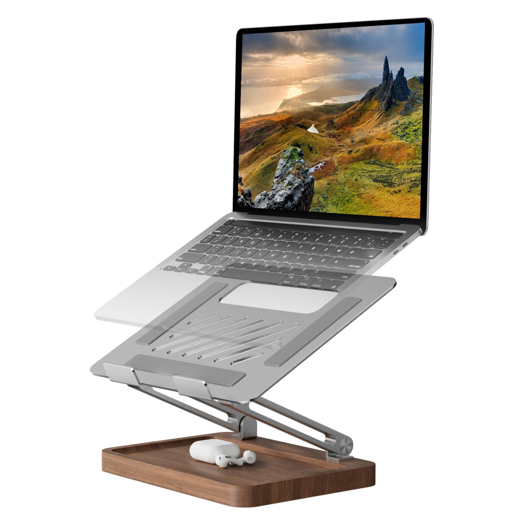 muso wood Laptop Ständer Holz Höhenverstellbar - aus Aluminium und Walnussholz - Universal Notebook