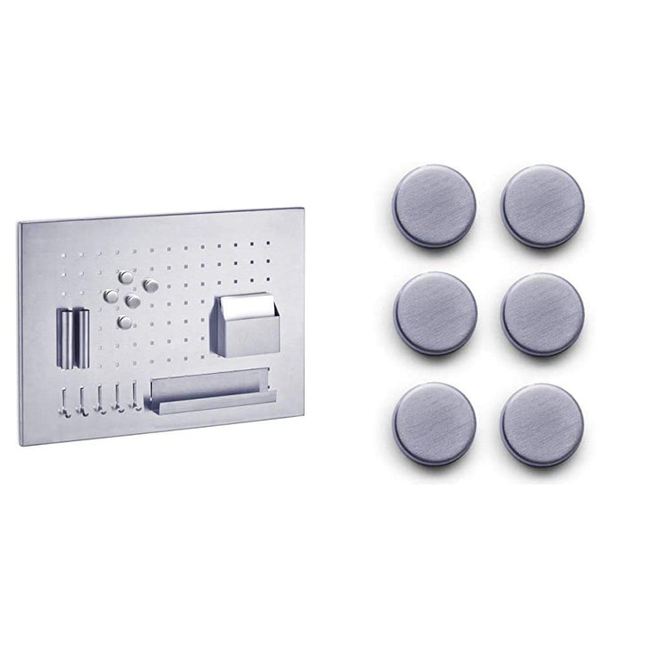Zeller Memoboard, Edelstahl, Silber, 50 x 35 x 1.5 cm & 11203 Magnet-Set 6-teilig, Ø 2.7 cm, Edelsta