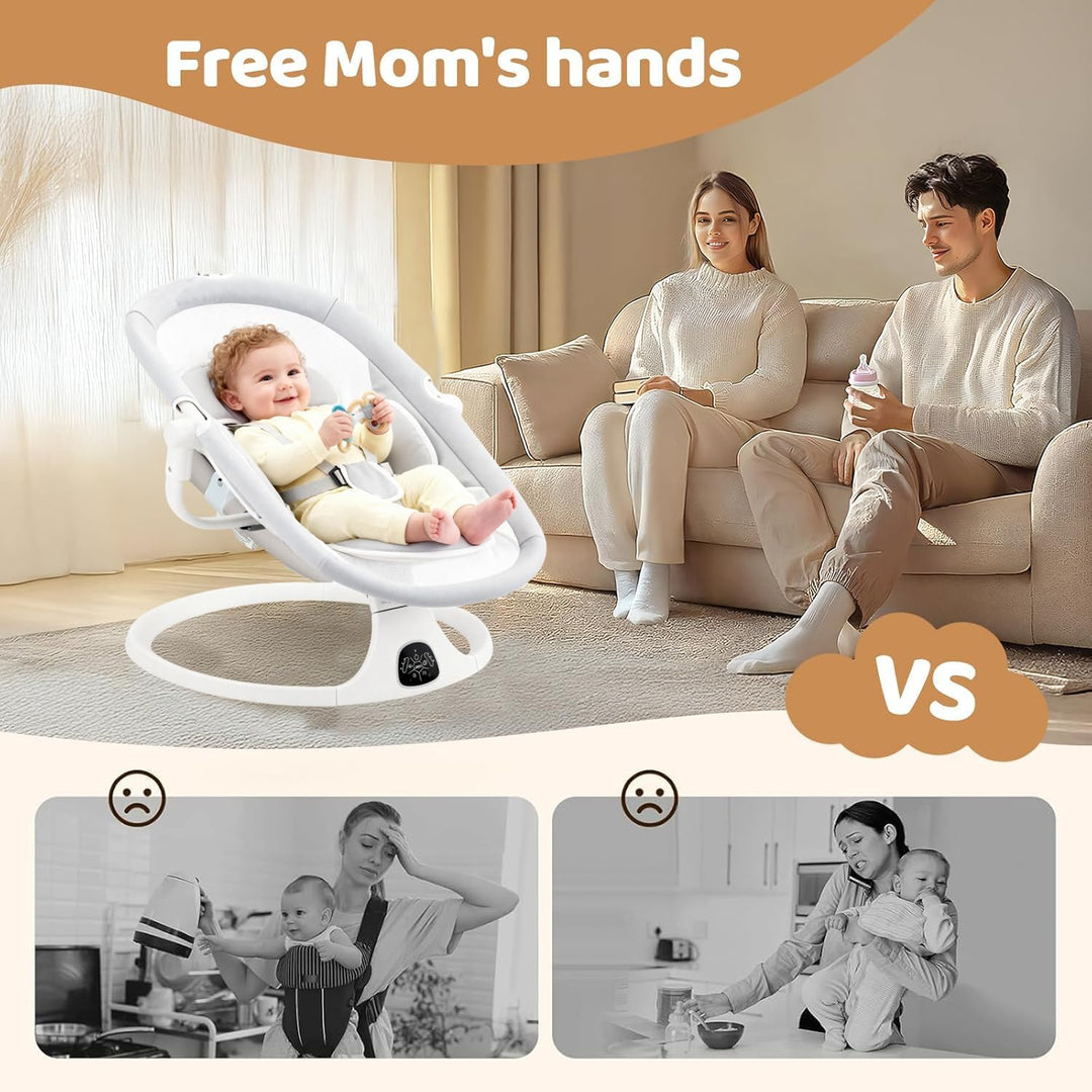 Babywippe Elektrisch, Elektrische Babyschaukel, faltbar für Neugeborene,360°-Sitzdrehung,abnehmbares