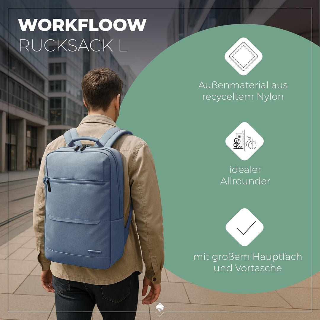Travelite Handgepäck Rucksack, Laptop Rucksack 15,6 Zoll, WORKFLOW Reiserucksack aus recyceltem Mate