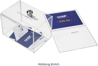 HMF 46913 Acryl Spendenbox abschliessbar | 21,5 x 16 x 16 cm | DIN A5 Blatteinschub | Transparent, D