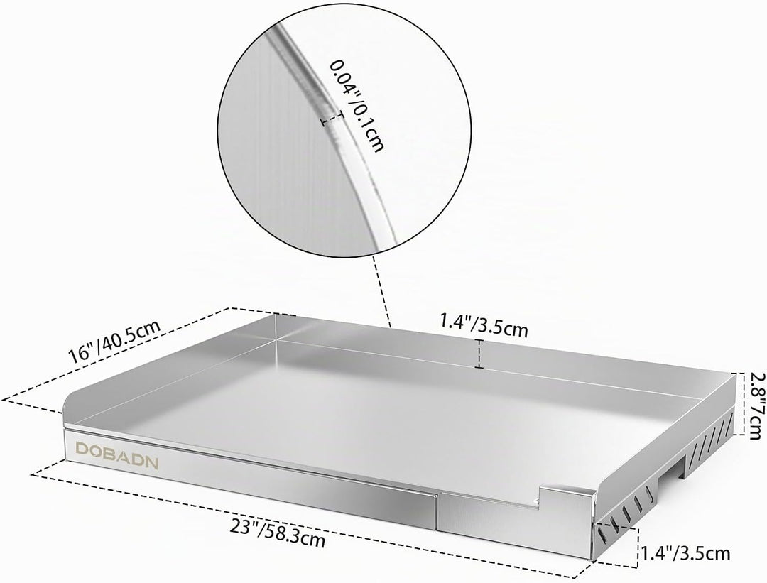 Universal BBQ Edelstahl Plancha Grillplatte Griddle für Gas- und Holzkohlegrill,58.3 * 40.5 * 7 CM,