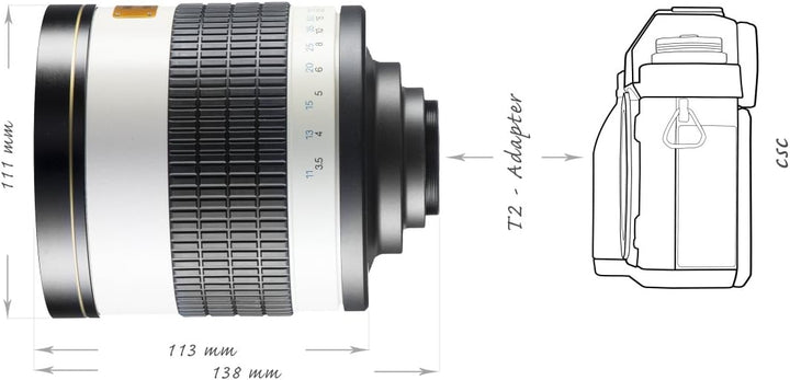 Walimex Pro 15551 800mm 1:8,0 DSLR-Spiegelobjektiv für Nikon F Objektivbajonett weiss (manueller Fok