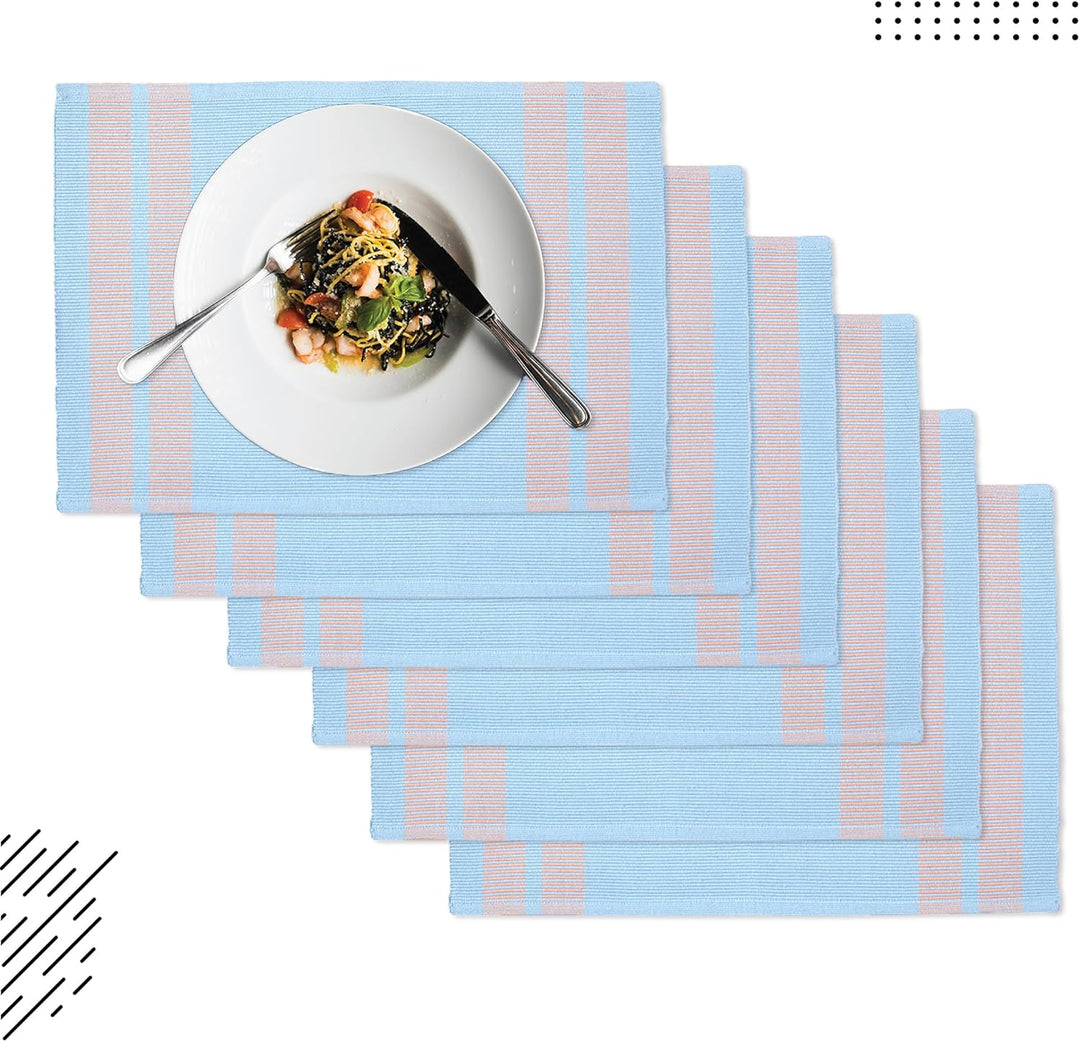 Encasa XO Platzsets Esstisch Set von 6 | Leiter blau | Fein gerippte Baumwoll-Tischunterlage | Gröss