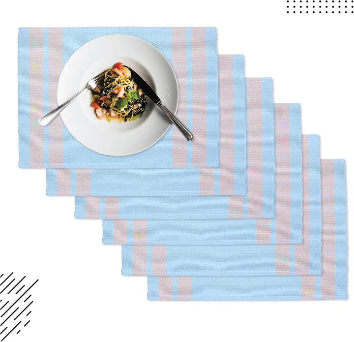 Encasa XO Platzsets Esstisch Set von 6 | Leiter blau | Fein gerippte Baumwoll-Tischunterlage | Gröss