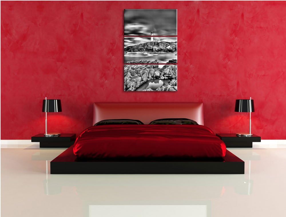 Pixxprint Leuchtturm im Meer als Leinwandbild/Grösse: 3 Teilig (120x80) cm/Wandbild/Kunstdruck/ferti