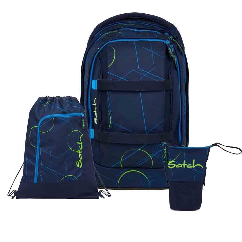 Satch Pack Pencil Slider Light Edition Schulrucksack Set 3tlg. inkl. Sportbeutel (Blue Tech), Blue T