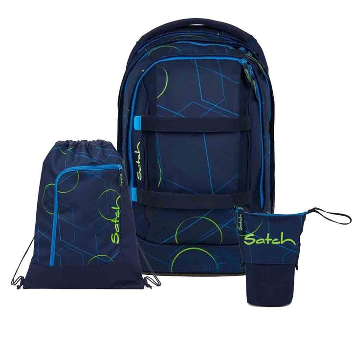 Satch Pack Pencil Slider Light Edition Schulrucksack Set 3tlg. inkl. Sportbeutel (Blue Tech), Blue T