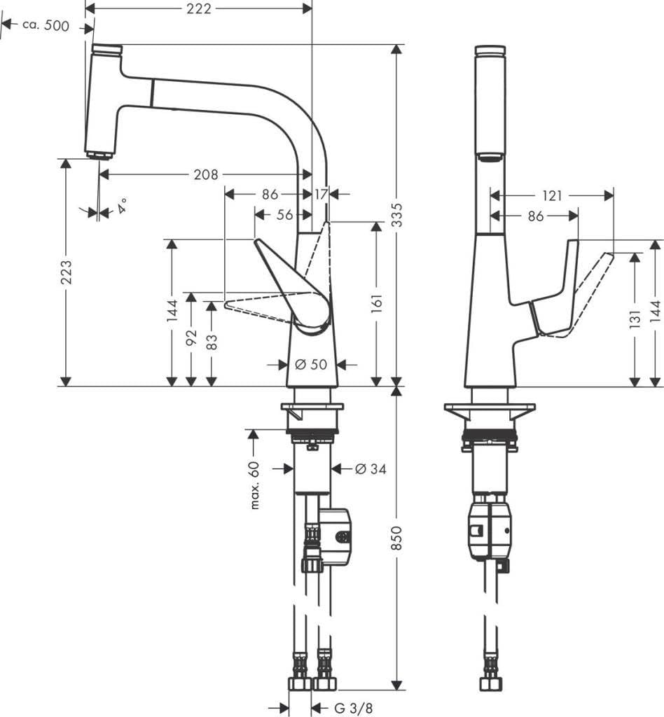 hansgrohe Talis Select S Einhebel-Küchenarmatur, Komfort-Höhe 220 mm, mit Ausziehauslauf, Chrom ohne