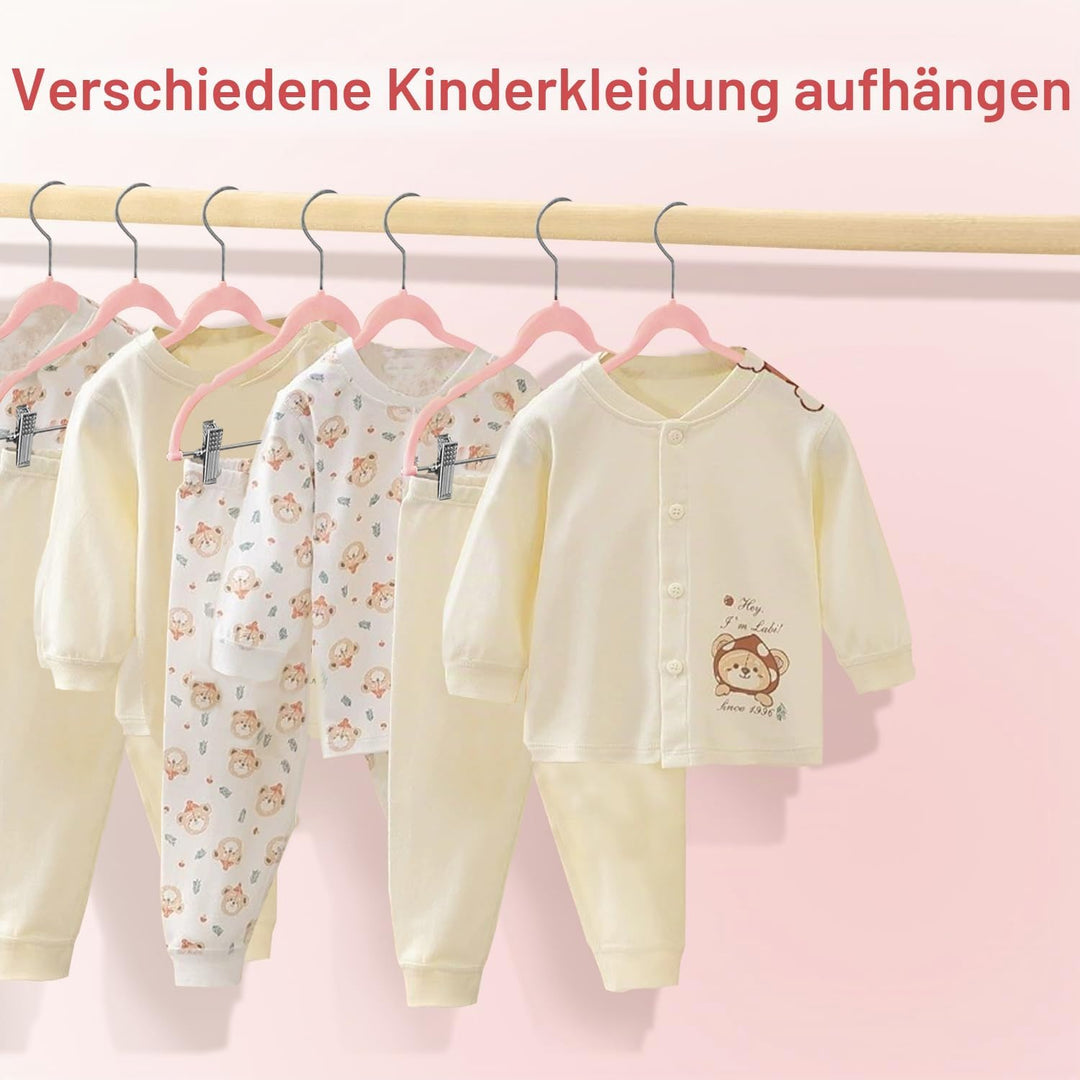 Wellong Baby-Kleiderbügel mit Clips, 24 Stück KinderKleiderbügel aus Samt, Strapazierfähige Kleiderb