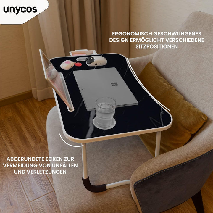 unycos - Betttablett Klappbar, Frühstückstablett mit Griff und Getränkehalter, Serviertisch, Ideal f
