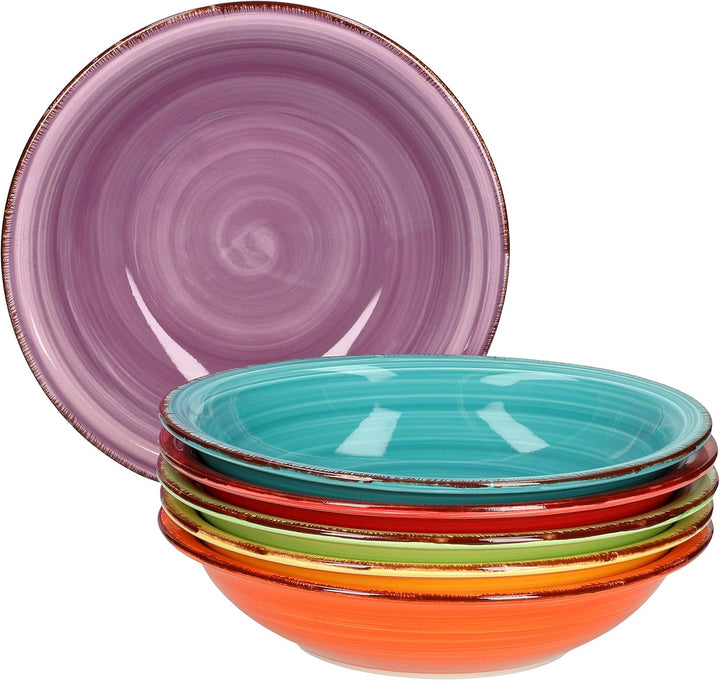 MamboCat 6x Suppen-Teller Uni bunt I Steingut-Geschirr 6 Personen - Teller-Set farbenfrohes Design I