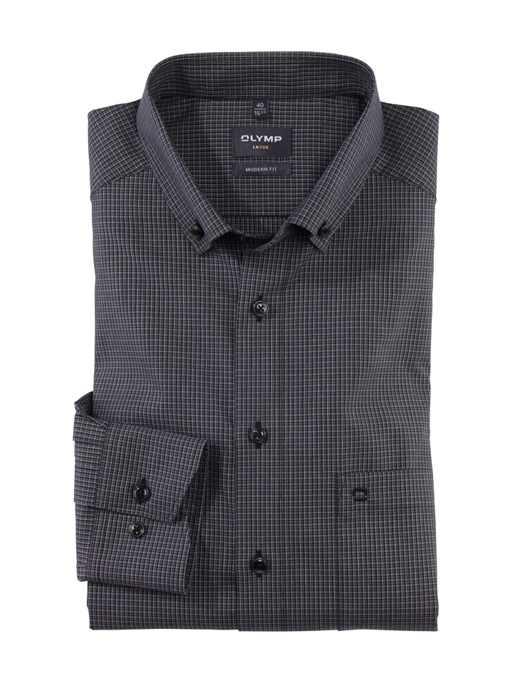OLYMP Herren Businesshemd Langarm Luxor,Kariert,modern fit,Button-Down-Kragen 38 Schwarz 68, 38 Schw