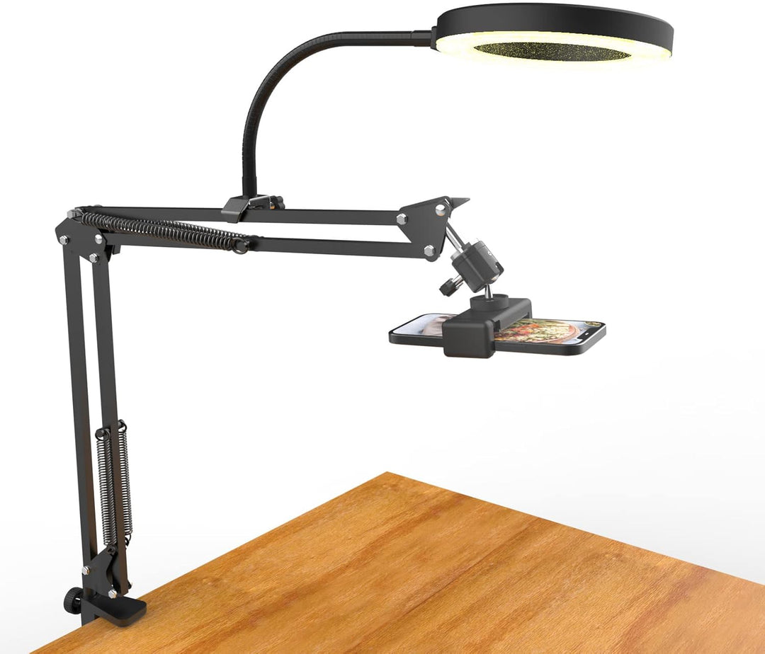Overhead Stativ Handy mit Ringlicht, Flexibler Tisch Kamera Arm mit Licht, Flexible Tisch Kamera Arm