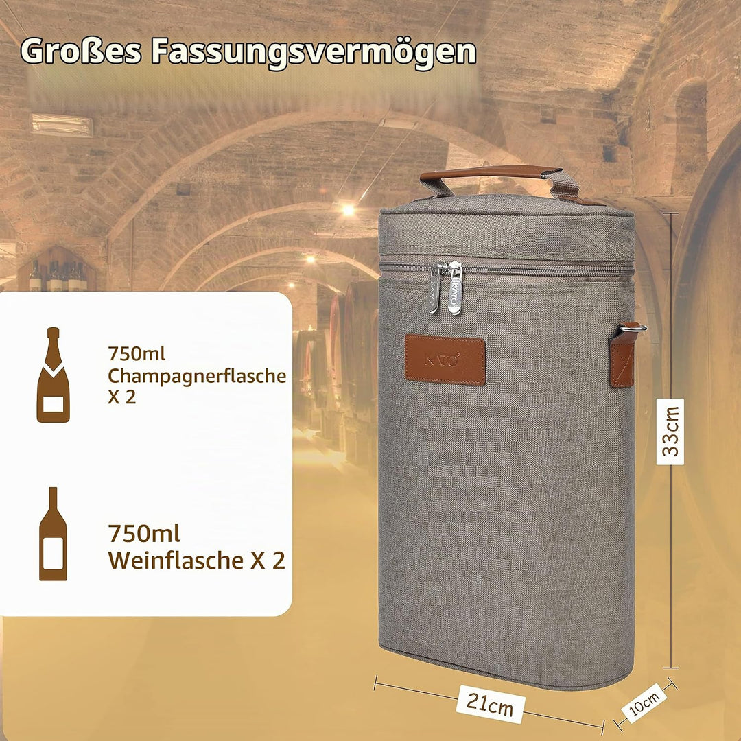 Kato Tirrinia Eisbeutel für 2 Flaschen, isolierter Weinbeutel, tragbarer Wein-Eisbeutel mit Gurt für
