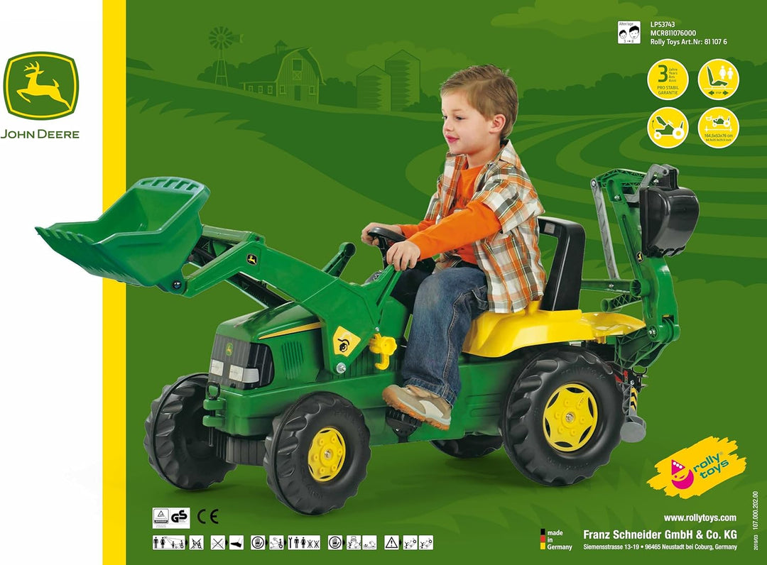 Rolly Toys Traktor / rollyJunior Trettraktor John Deere (mit Lader und Heckbagger, für Kinder ab 3 J