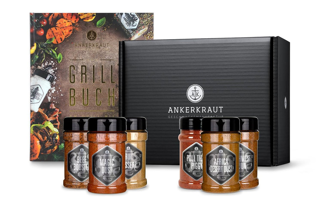 Ankerkraut Grillbuch-Set mit 6 Streuern, 1320g Gewürze plus Buch im Bundle Single, Single