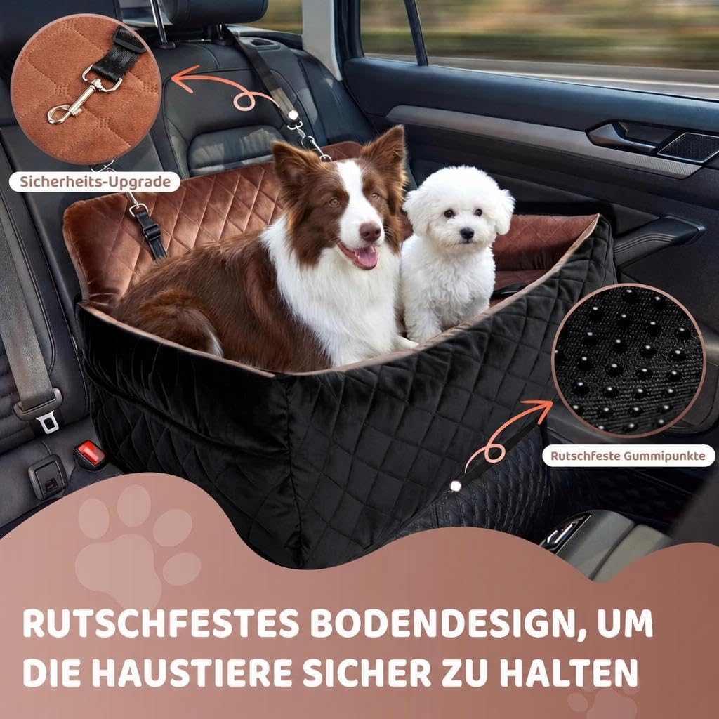 HAUSPROFI Hunde autositz für mittlerer/grosse Hunde，Schwarz+Braun | Hundesitz für Hunde unter 25Kg o