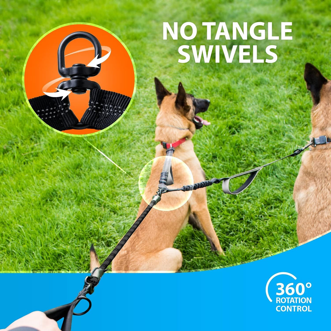 Hundeleine für 2 Hunde mit Bungee Verlängerung für Grosse und Mittelgrosse Hunde mit Ruckdämpfer | R
