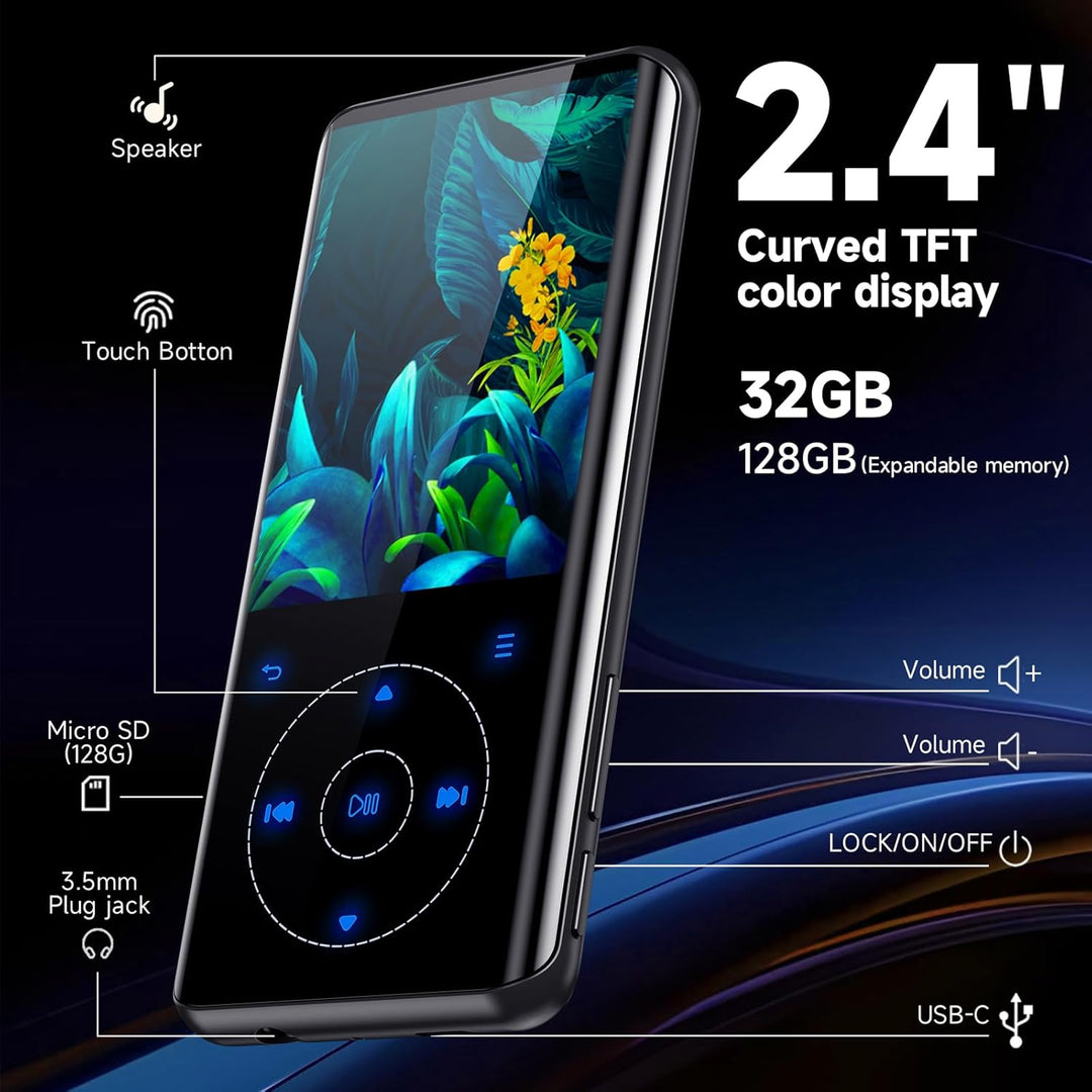 MP3 Player Bluetooth 5.3, 32GB HiFi Musik Lossless Sound, Metallgehäuse Built-in HD Speaker，Touch-Ta