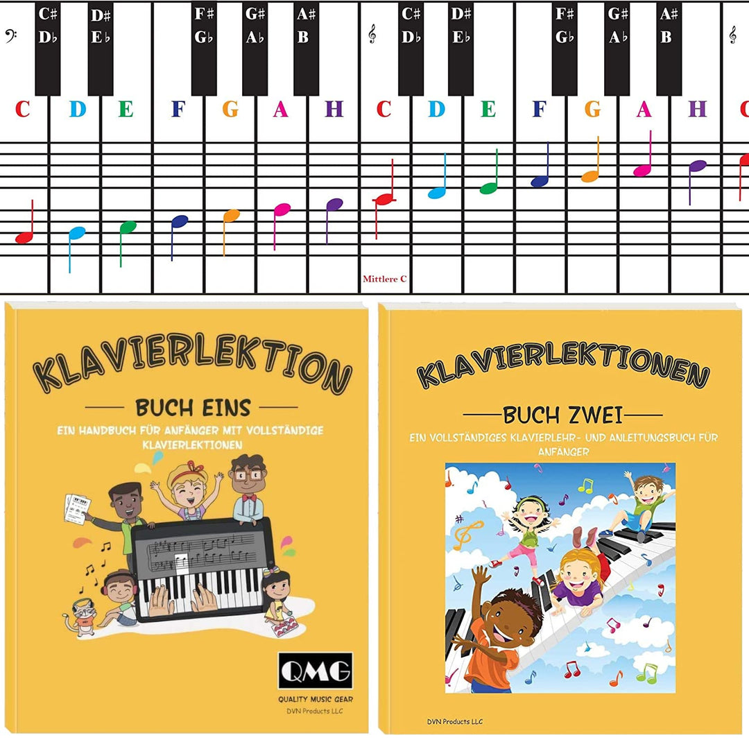 Klavier- und Keyboard-Notentabelle, kompletter Klaviermusikunterricht mit Farbnoten, Handbuch 1 und