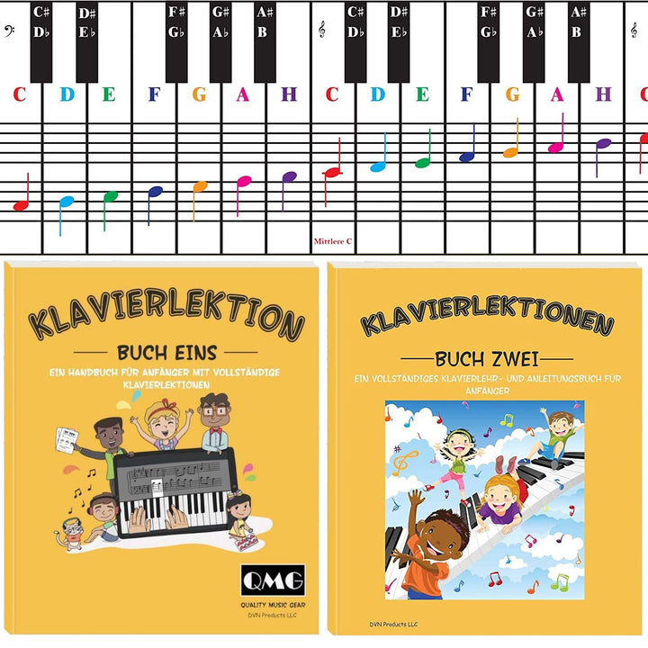 Klavier- und Keyboard-Notentabelle, kompletter Klaviermusikunterricht mit Farbnoten, Handbuch 1 und