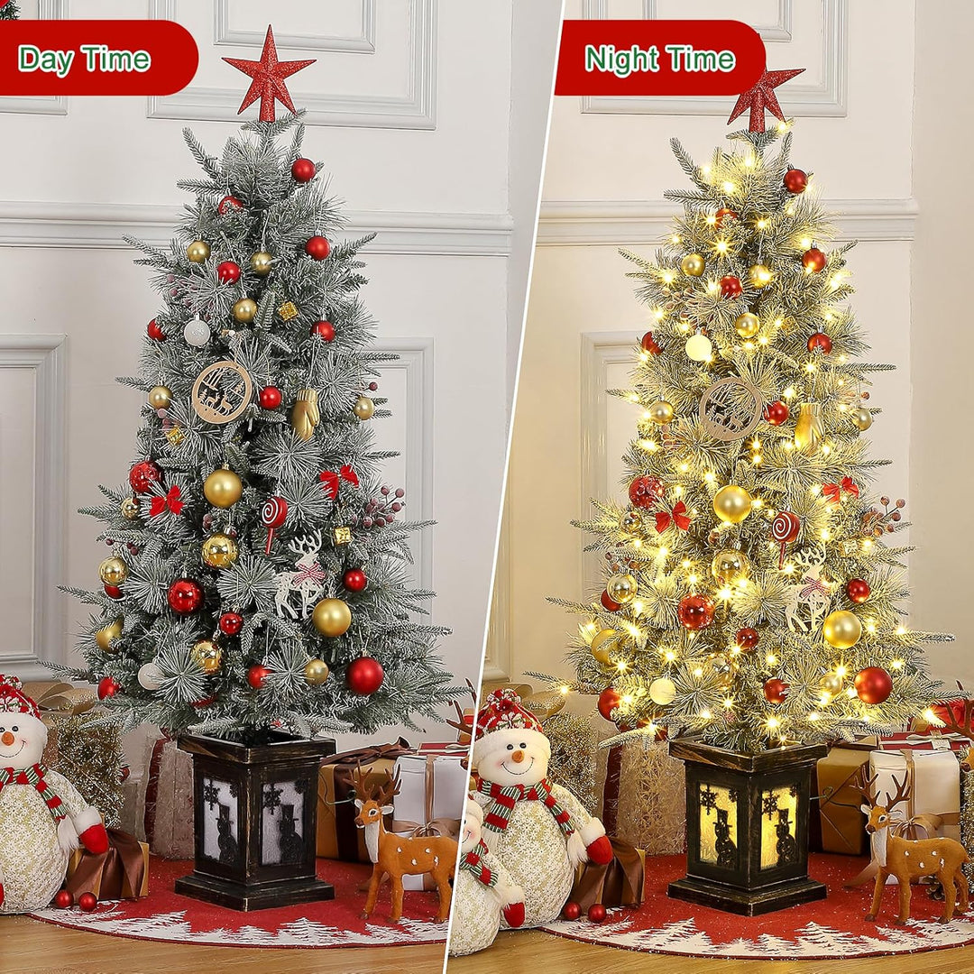 Weihnachtsbaum Künstlich mit Beleuchtung, 125cm 4ft Künstlicher Weihnachten Baum Schnee mit 150 Warm