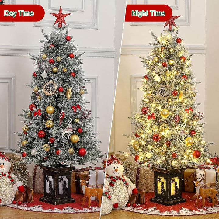 Weihnachtsbaum Künstlich mit Beleuchtung, 125cm 4ft Künstlicher Weihnachten Baum Schnee mit 150 Warm