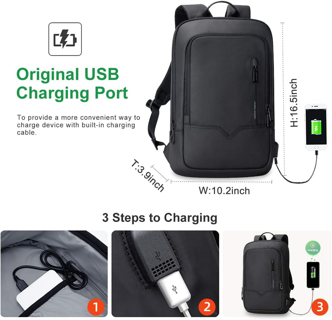 Business Rucksack Herren 15,6 Zoll Laptop Rucksack, Schlanker Kleiner Notebook Rucksackmit USB-A & U