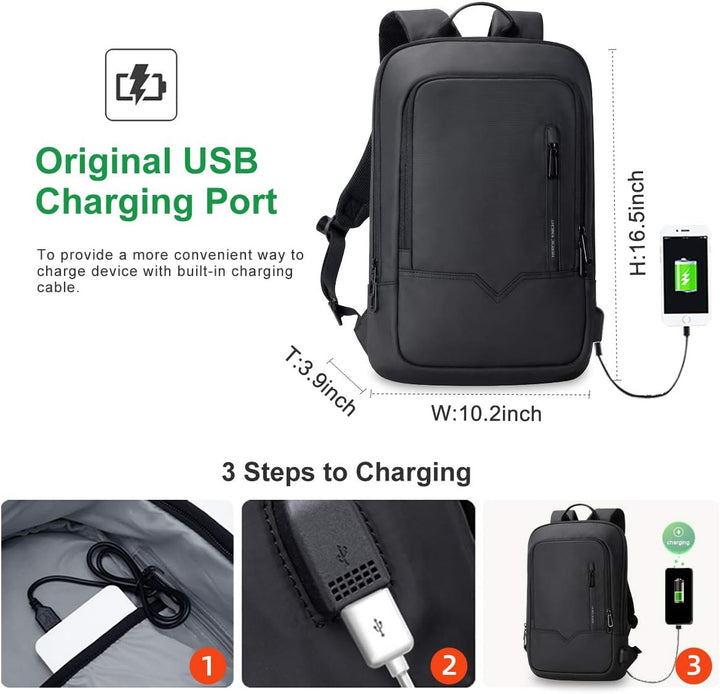 Business Rucksack Herren 15,6 Zoll Laptop Rucksack, Schlanker Kleiner Notebook Rucksackmit USB-A & U