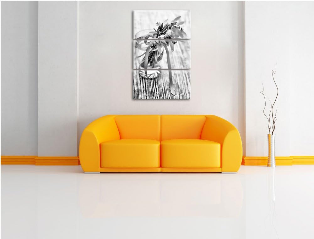 Pixxprint Schneeglöckchen mit rosa Band als Leinwandbild/Grösse: 3 Teilig (120x80) cm/Wandbild/Kunst