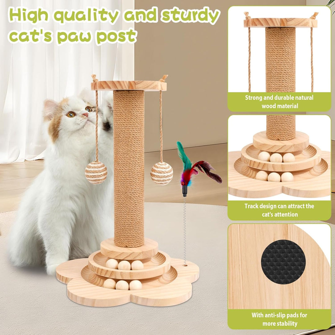 Interaktives Katzenspielzeug aus Holz,2-lagiger Drehteller Interaktives Katzen Spielzeug,3-in-1 Holz