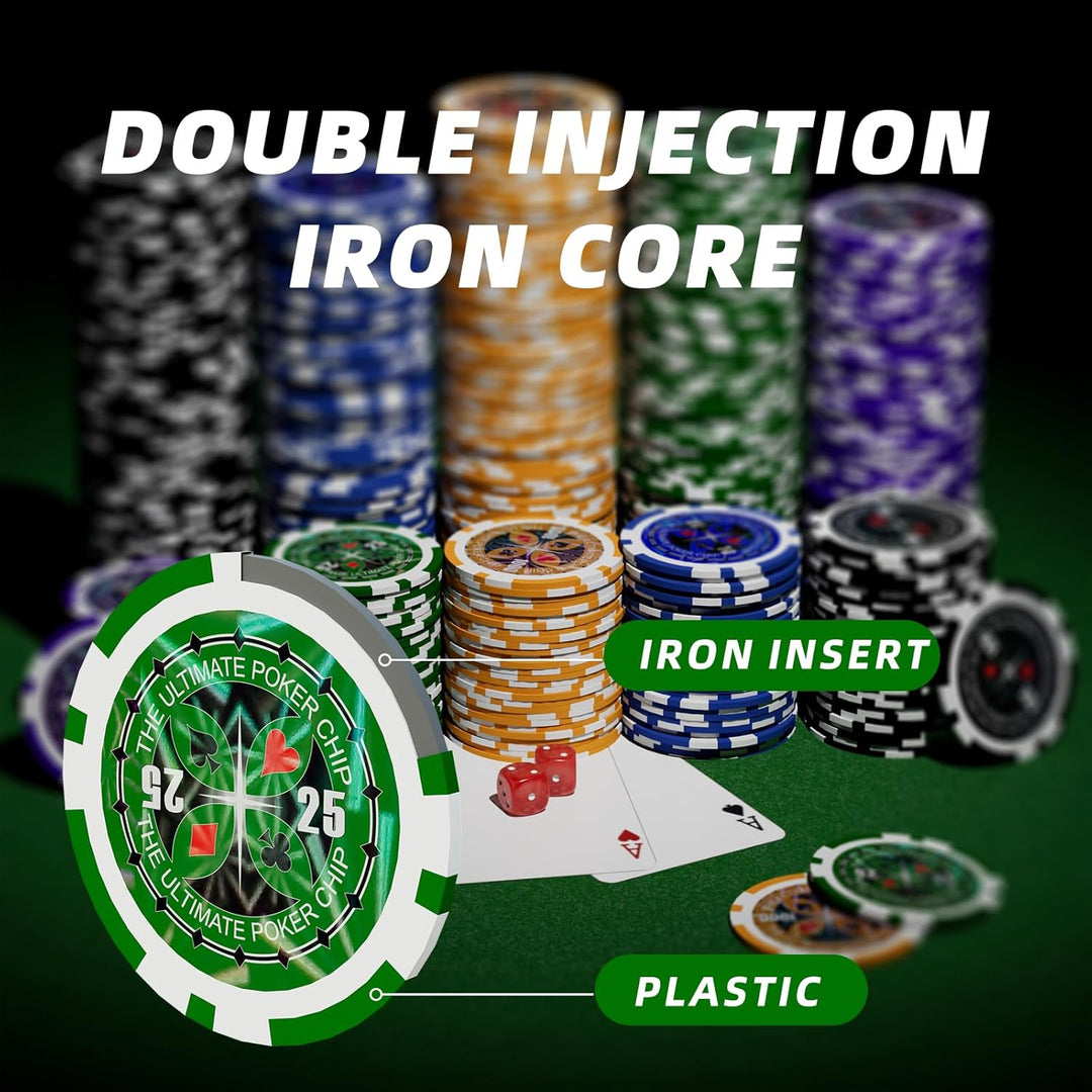 Poker-Set 300-teilig: Laserpokerchips in verschiedenen Werten und Farben, Komplettset mit 12g Zahlen