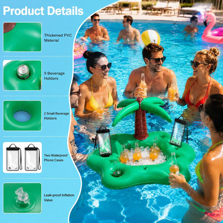 MINGBOLIN Aufblasbarer Getränkehalter Poolbar Set 5 Stück Pool Getränkehalter mit 2 Mini-Palmen &amp; 2